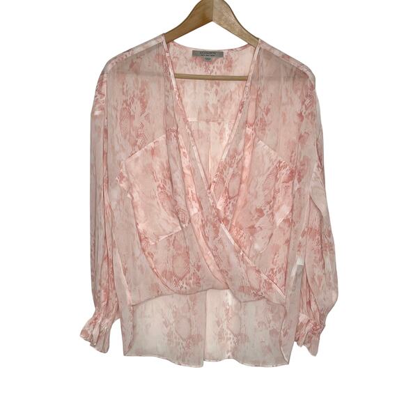 All Saints Womens Penny Masala Top 4 Pink Floral Snake Print Wrap Surplice Sheer - Picture 3 of 10
